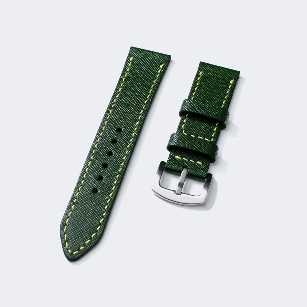Custom Made Leather Watch Strap - Forest Green Saffiano