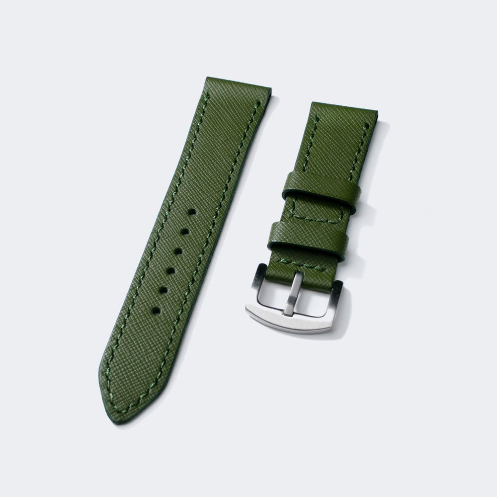 Custom Made Leather Watch Strap - Army Green Saffiano