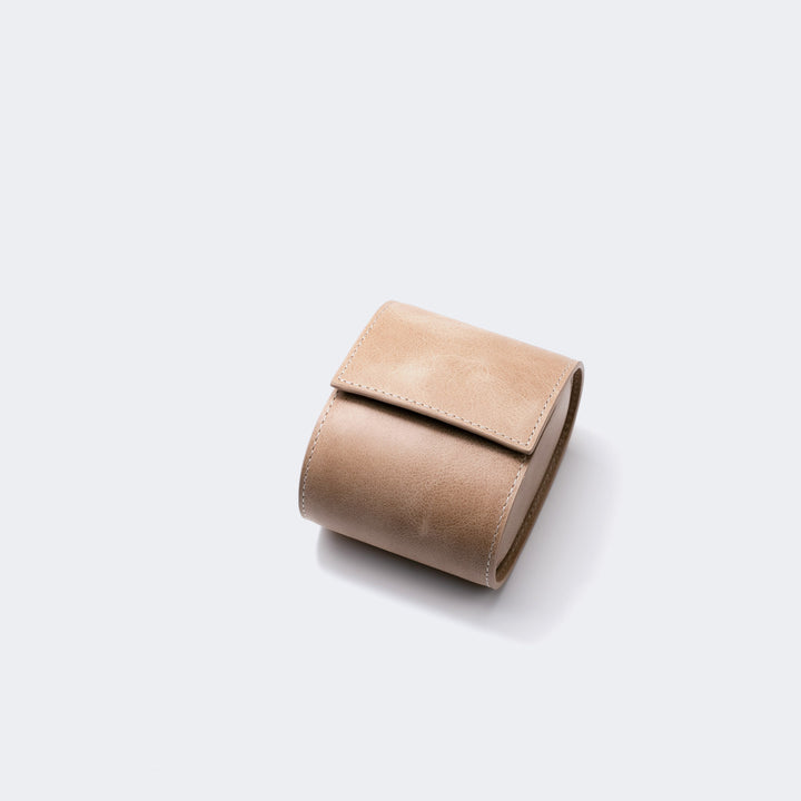 Leather Travel Watch Case - Beige - Single Watch Roll Default Title 