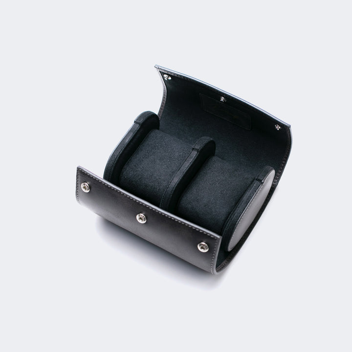 Watch Case - 2 Watches Coal Leather Roll