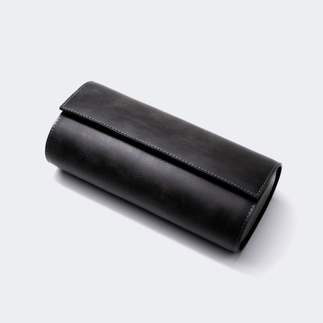 Watch Case - 3 Watches Coal Leather Roll