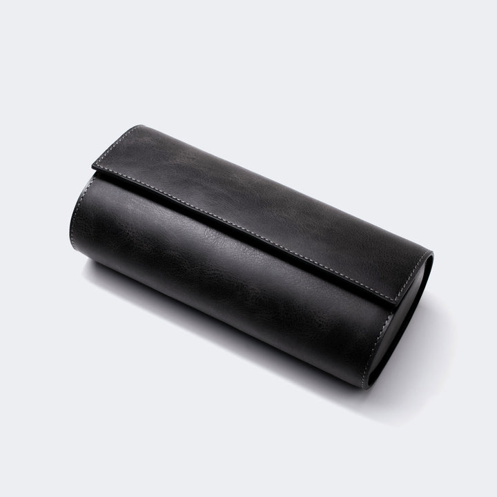 Watch Case - 3 Watches Coal Leather Roll