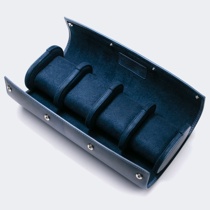 Watch Case - 4 Watches Blue Leather Roll