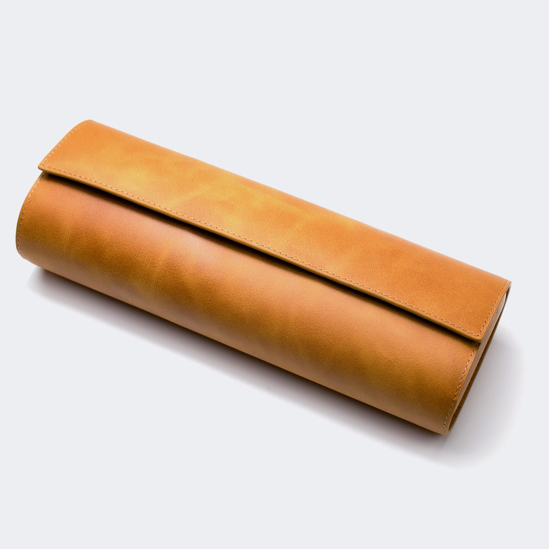 Watch Case - 4 Watches Mustard Leather Roll