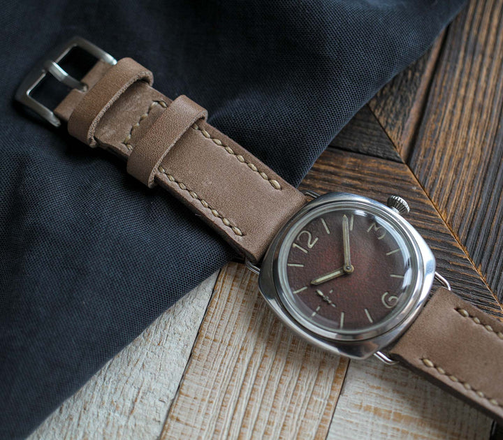 Custom Made Leather Watch Strap - Dark Beige
