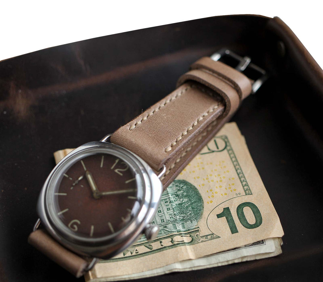 Custom Made Leather Watch Strap - Dark Beige