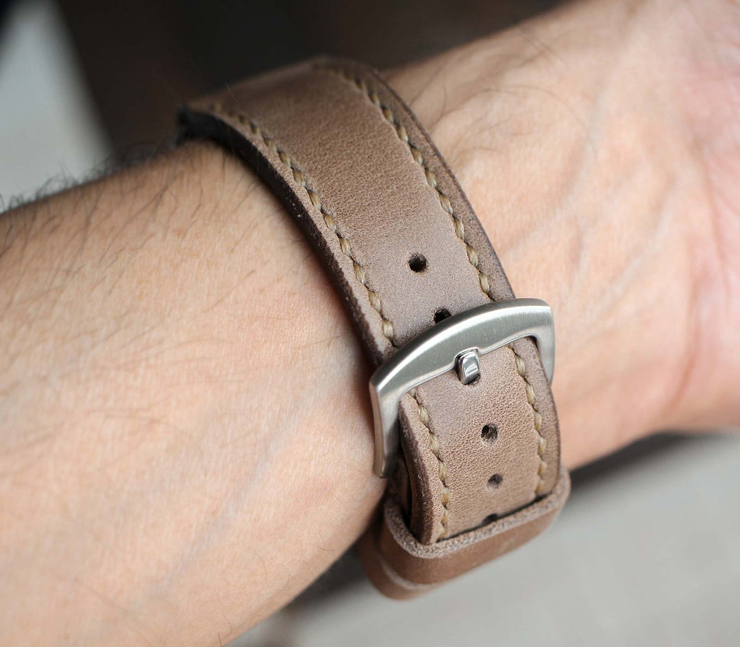 Custom Made Leather Watch Strap - Dark Beige