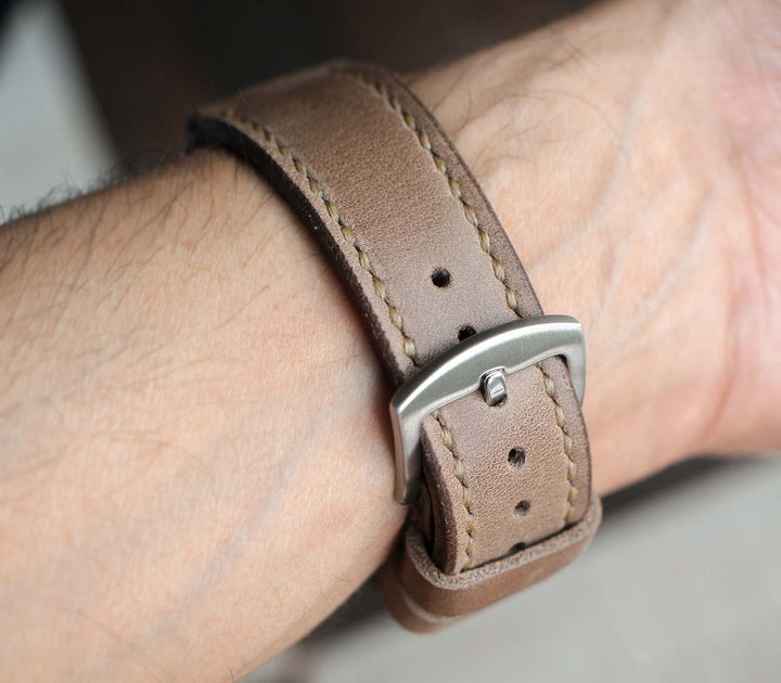 Custom Made Leather Watch Strap - Dark Beige
