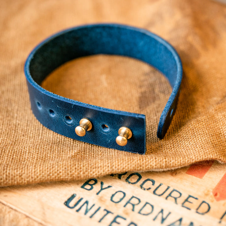 Adjustable Minimalist Leather Bracelet SteelBlue
