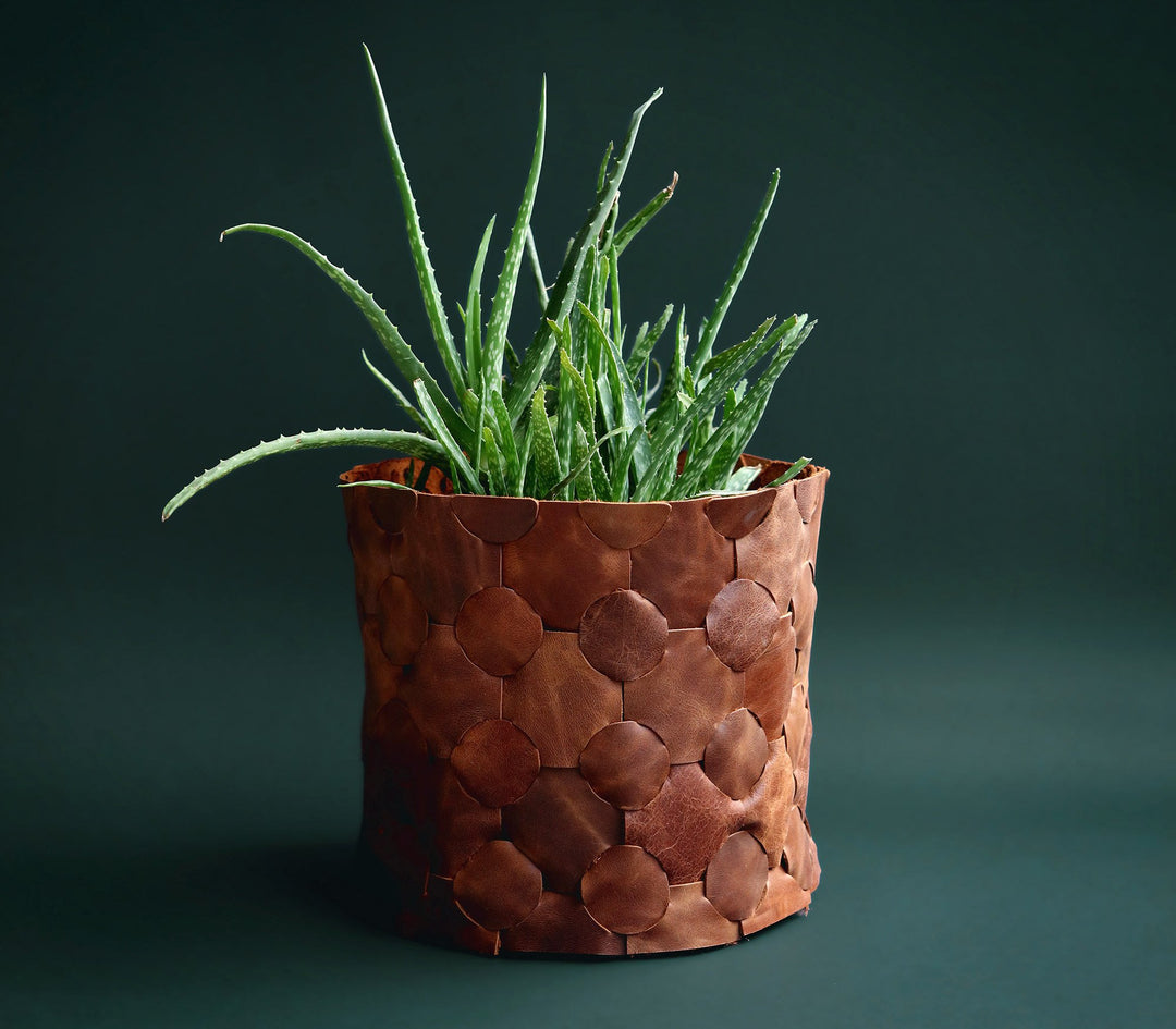 Knitted Leather Planter Cover Default Title 