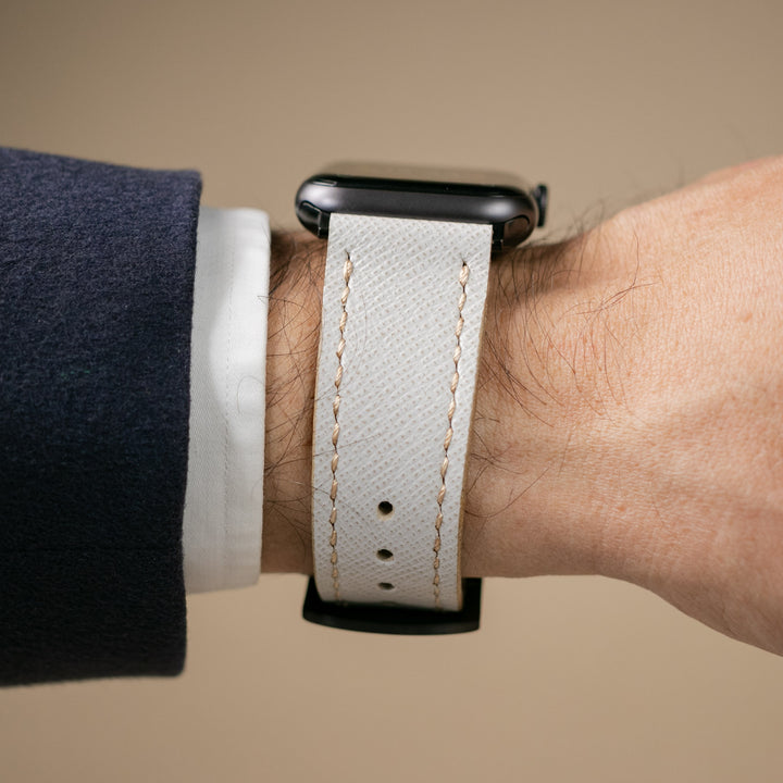 Custom Made Apple Watch Strap - Snow White Saffiano