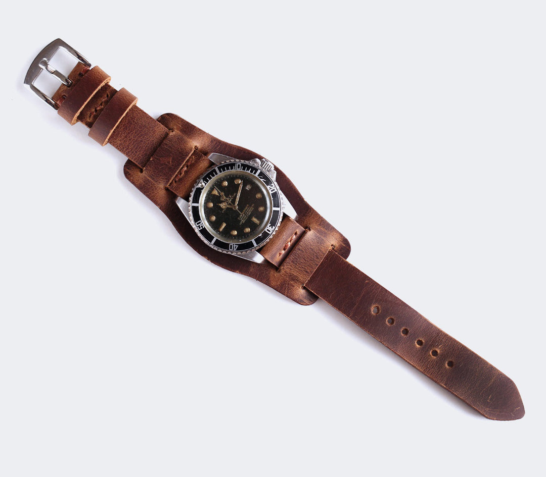 Leather Bund Watch Strap - Antique Brown