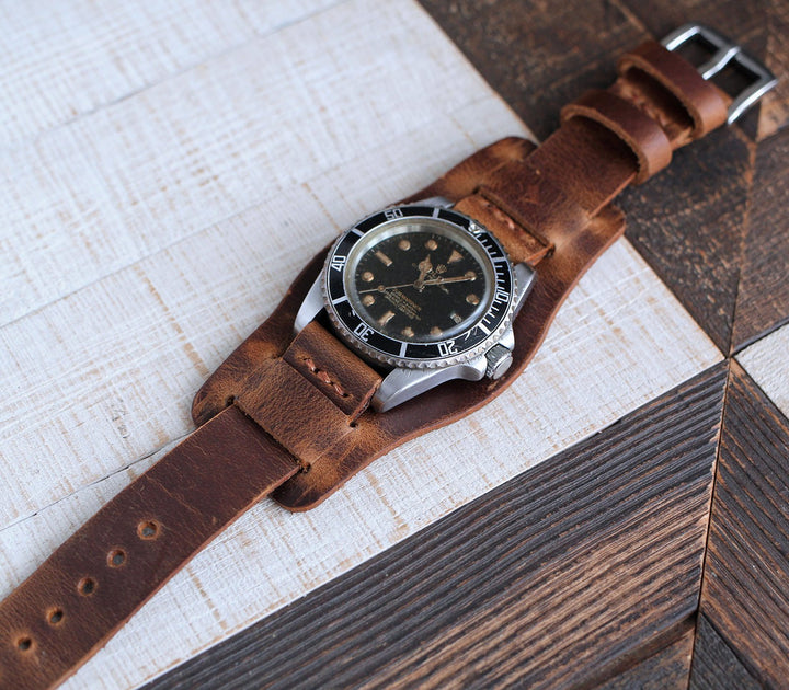 Leather Bund Watch Strap - Antique Brown