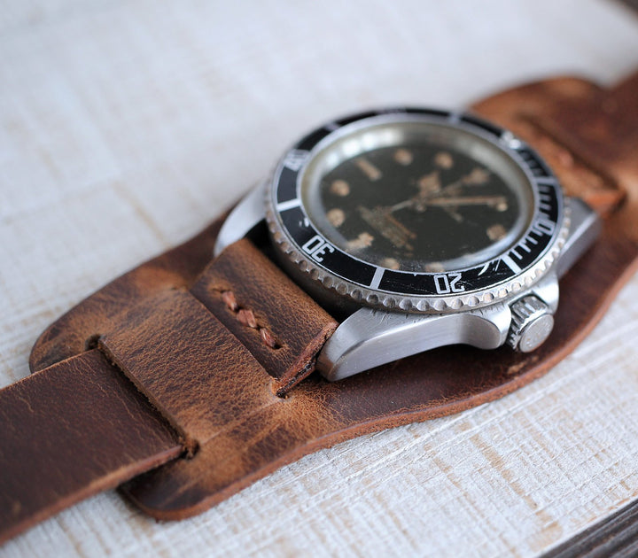 Leather Bund Watch Strap - Antique Brown