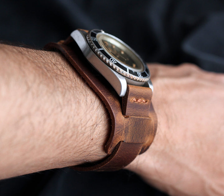 Leather Bund Watch Strap - Antique Brown