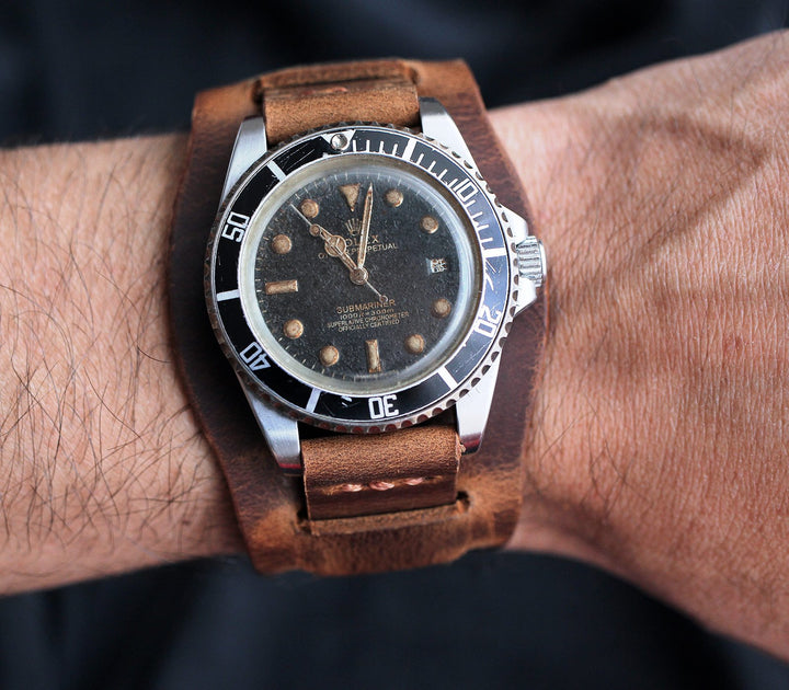 Leather Bund Watch Strap - Antique Brown