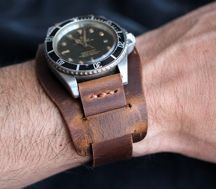 Leather Bund Watch Strap - Antique Brown