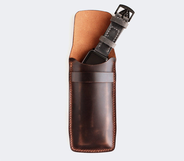 Handmade Flap Covered Leather Watch Case Brown 