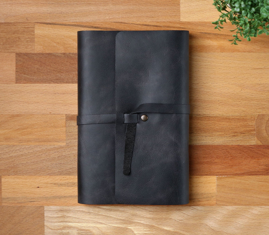 Handmade Leather Book Cover Coal