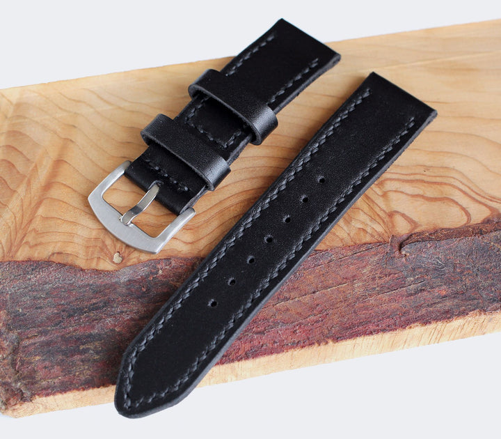 Custom Made Leather Watch Strap - Black