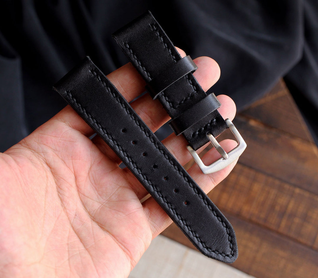 Custom Made Leather Watch Strap - Black