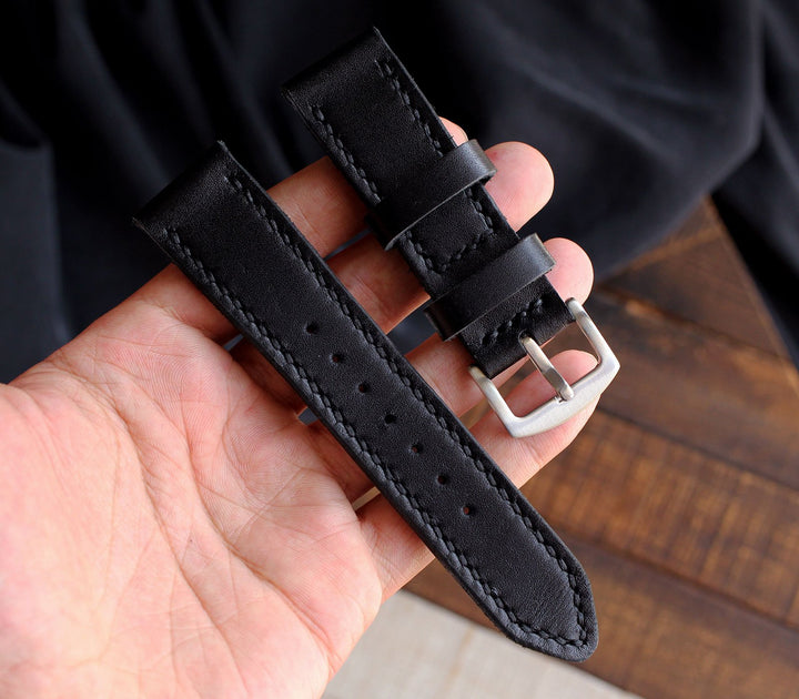 Custom Made Leather Watch Strap - Black