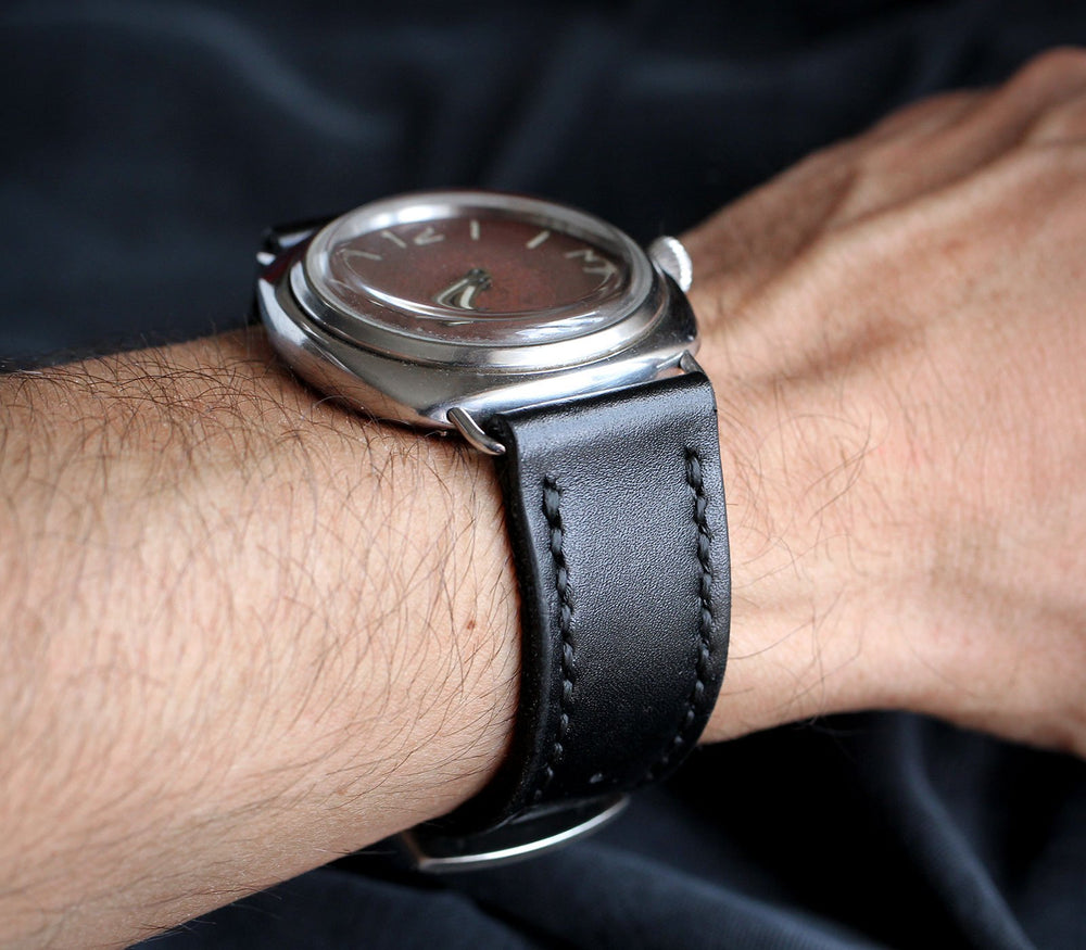Custom Made Leather Watch Strap - Black