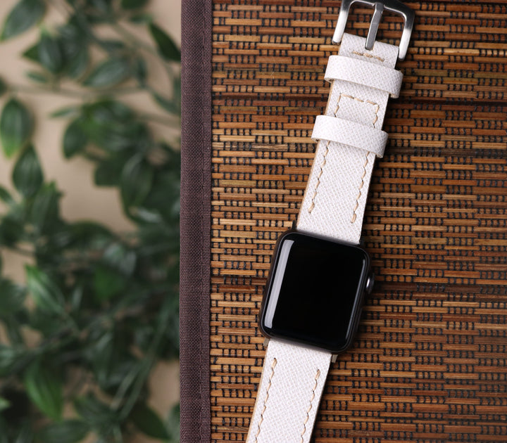 Custom Made Apple Watch Strap - Snow White Saffiano