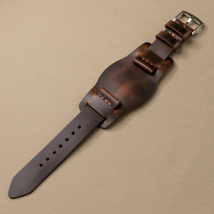 Leather Bund Watch Strap - Antique Brown