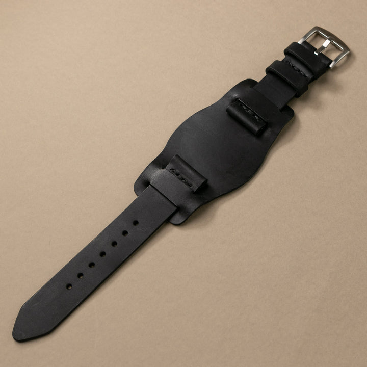 Leather Bund Watch Strap - Black