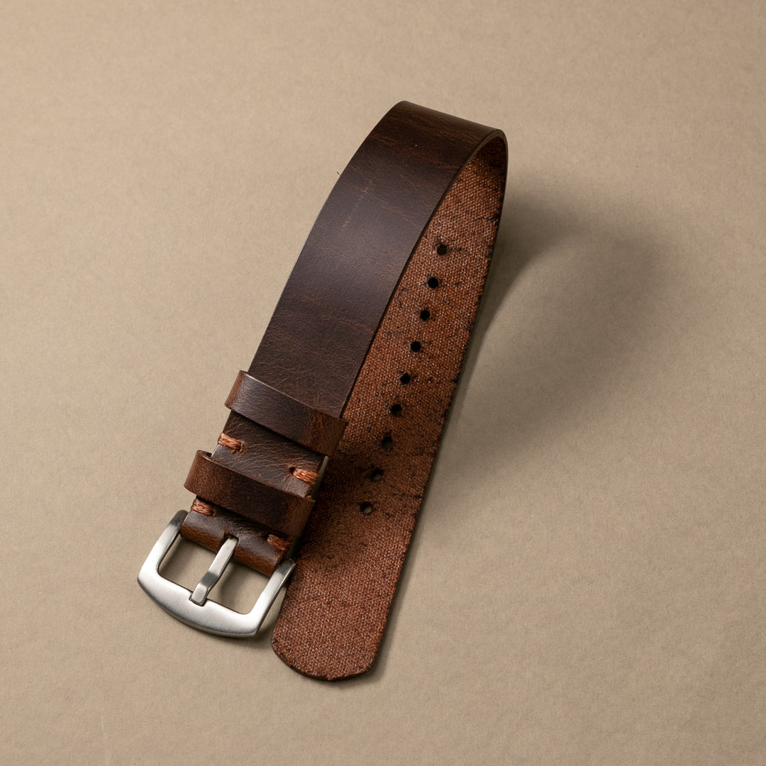 Military Style Leather Watch Strap - Antique Brown
