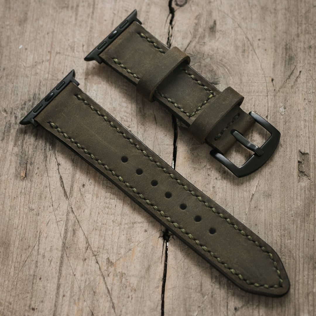 Custom Made Apple Watch Strap - Olive Green