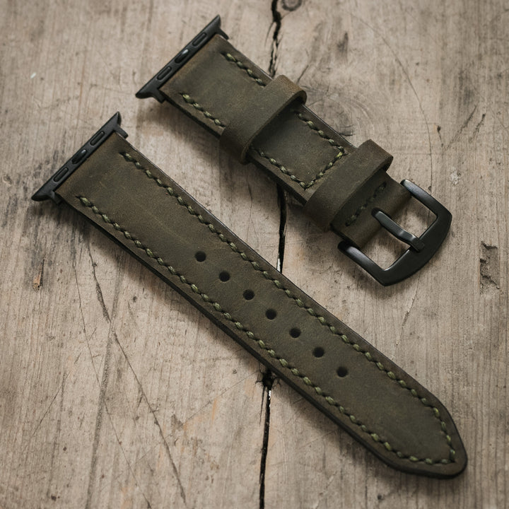 Custom Made Apple Watch Strap - Olive Green