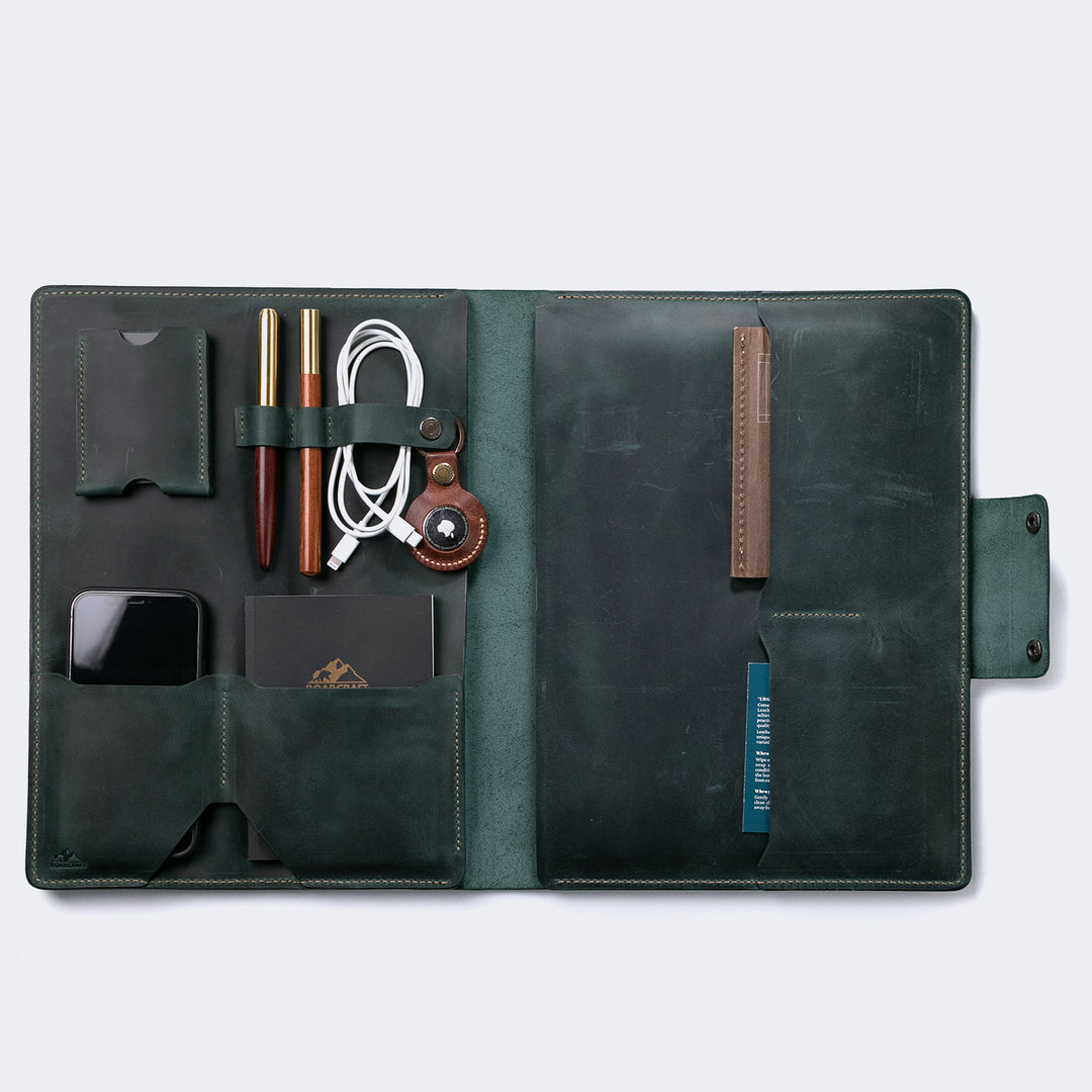 Leather iPad Organizer Green 