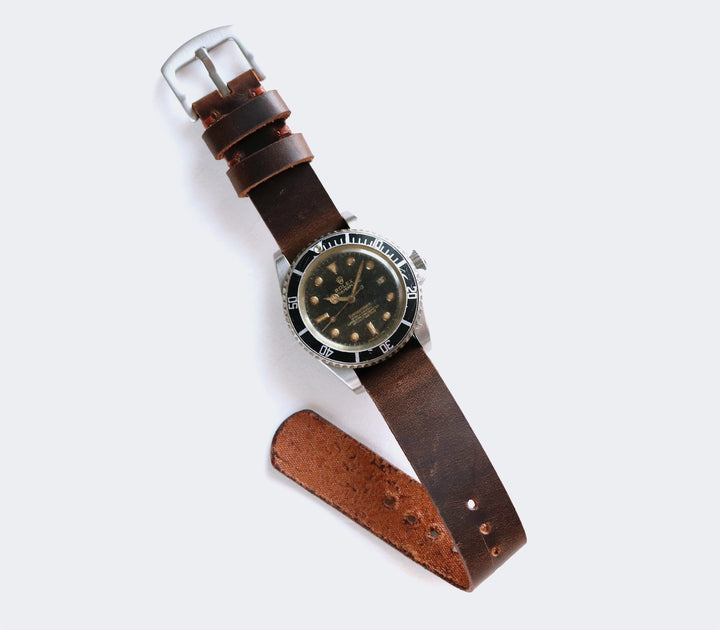 Military Style Leather Watch Strap - Antique Brown