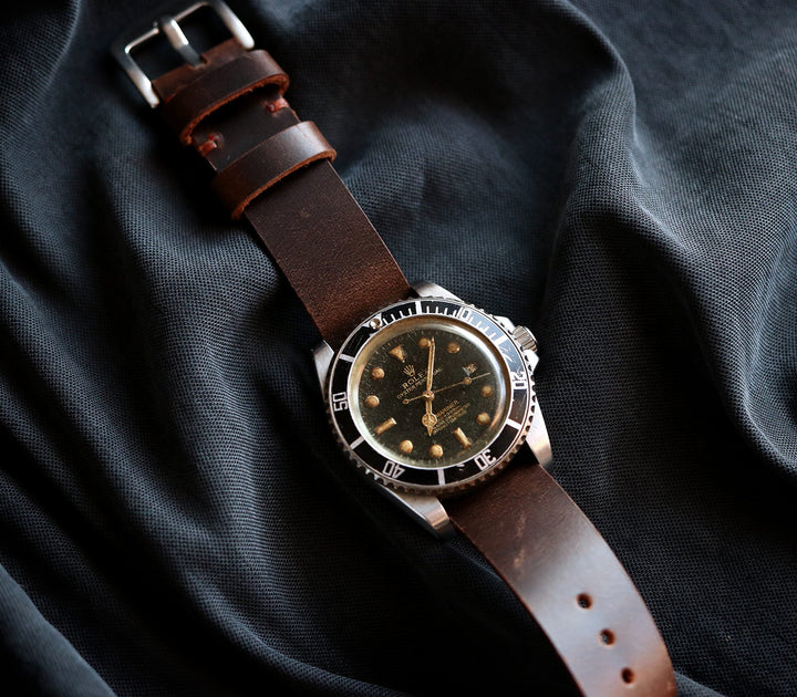 Military Style Leather Watch Strap - Antique Brown