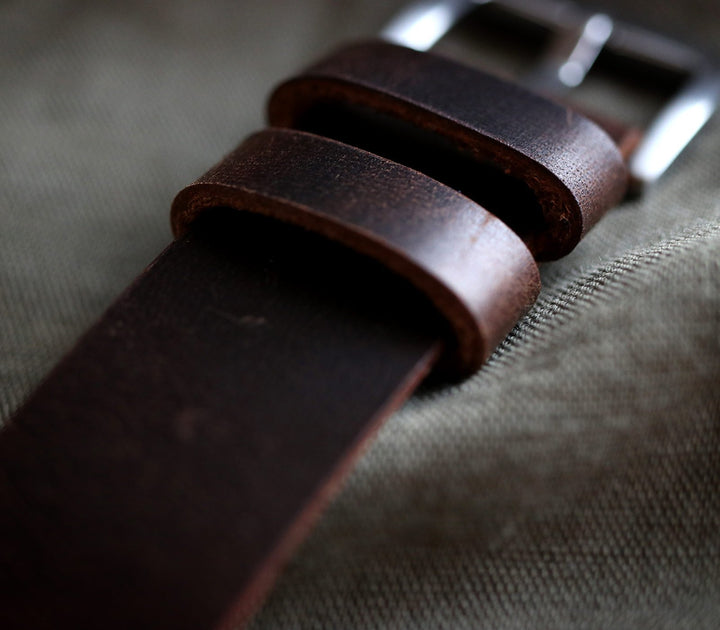 Military Style Leather Watch Strap - Antique Brown