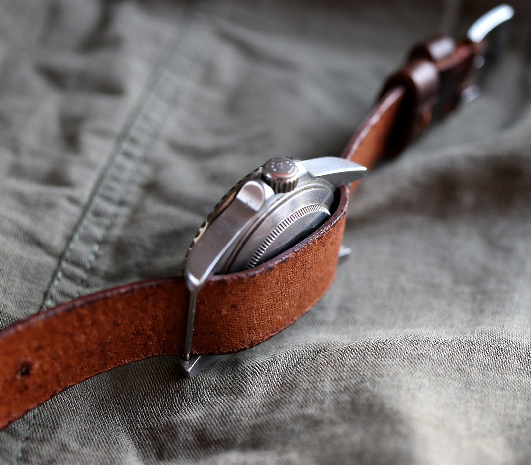 Military Style Leather Watch Strap - Antique Brown