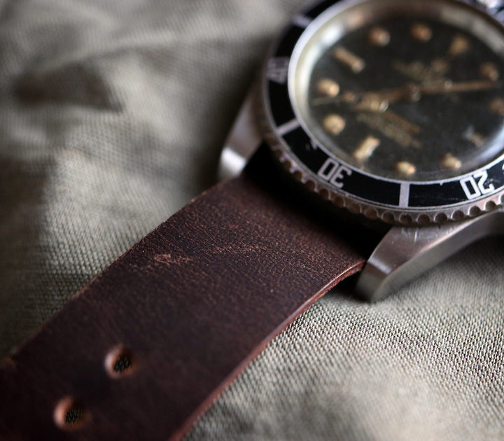Military Style Leather Watch Strap - Antique Brown