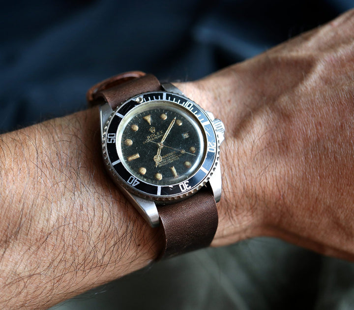 Military Style Leather Watch Strap - Antique Brown
