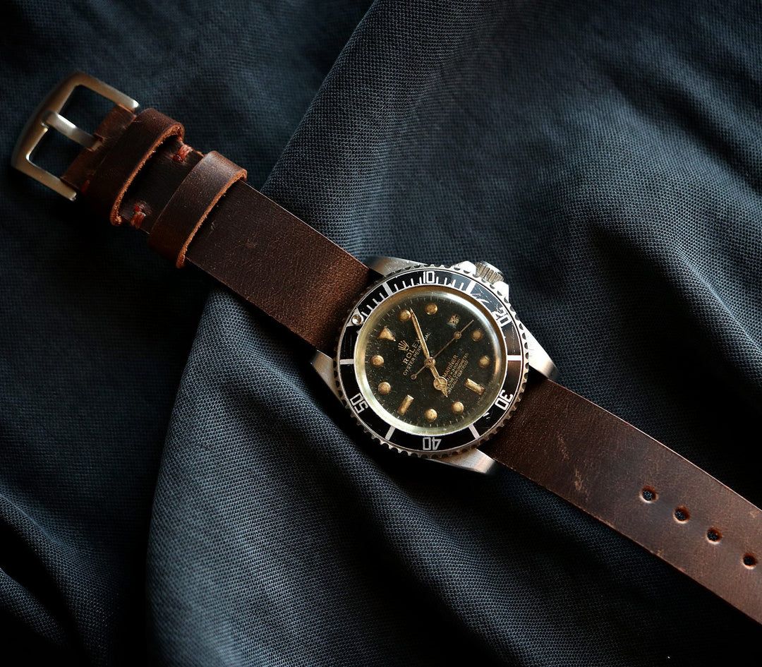 Military Style Leather Watch Strap - Antique Brown