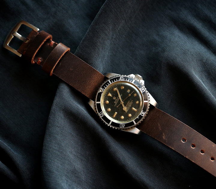 Military Style Leather Watch Strap - Antique Brown