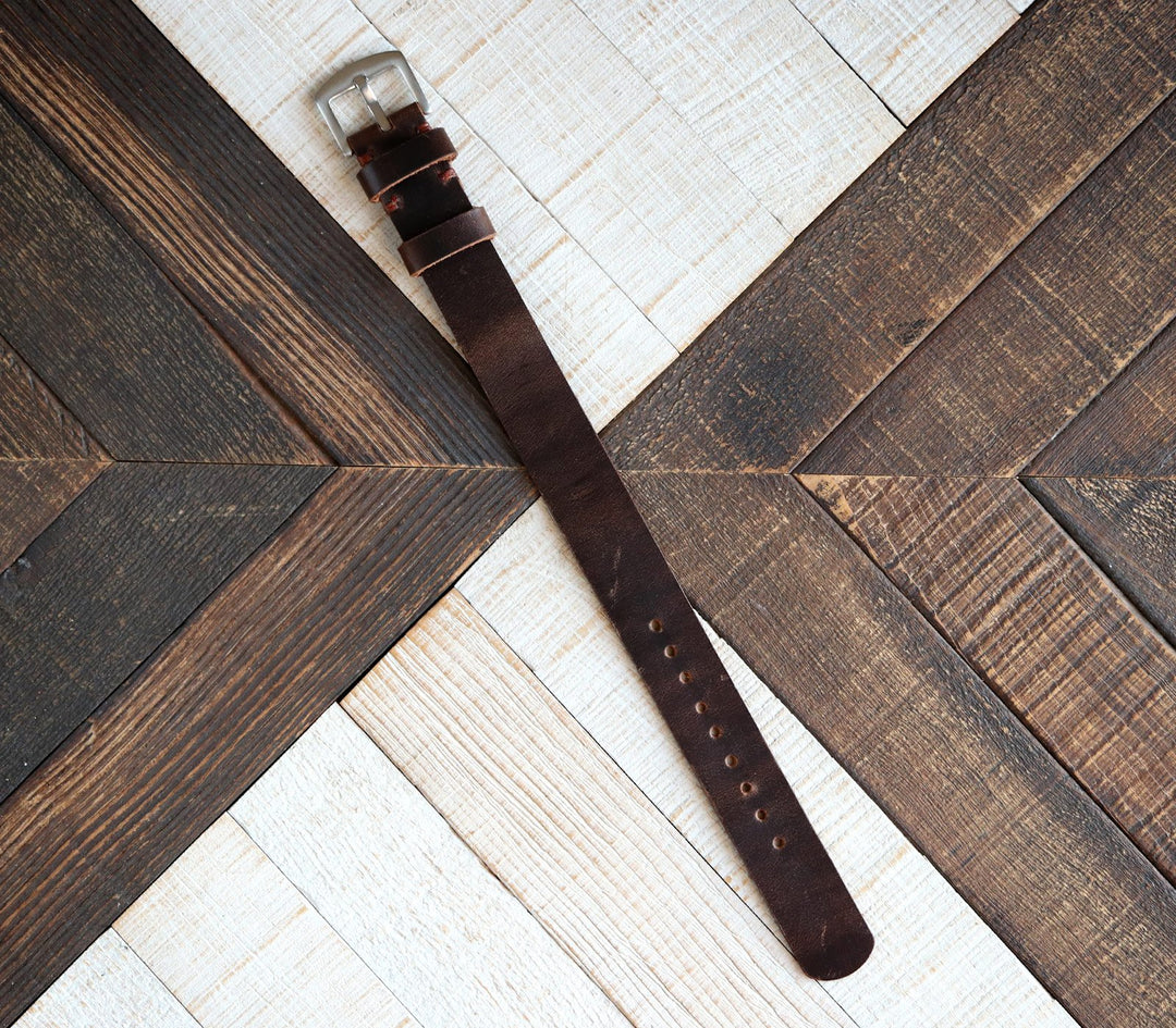 Military Style Leather Watch Strap - Antique Brown