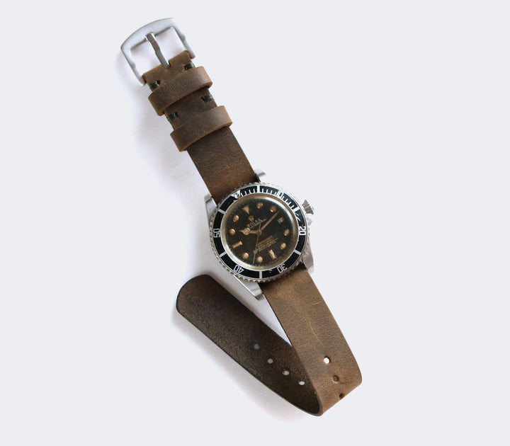 Military Style Leather Watch Strap - Olive Green