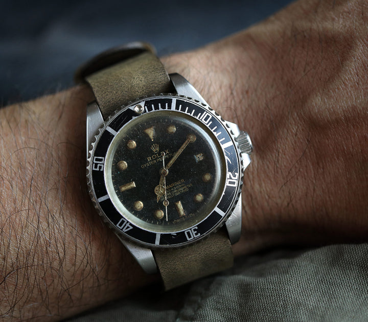 Military Style Leather Watch Strap - Olive Green
