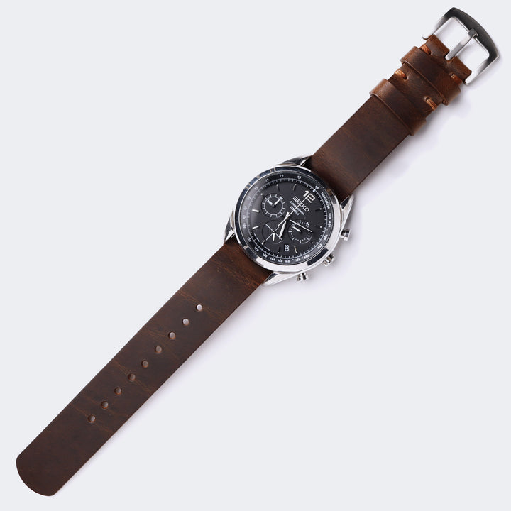 Military Style Leather Watch Strap - Antique Brown
