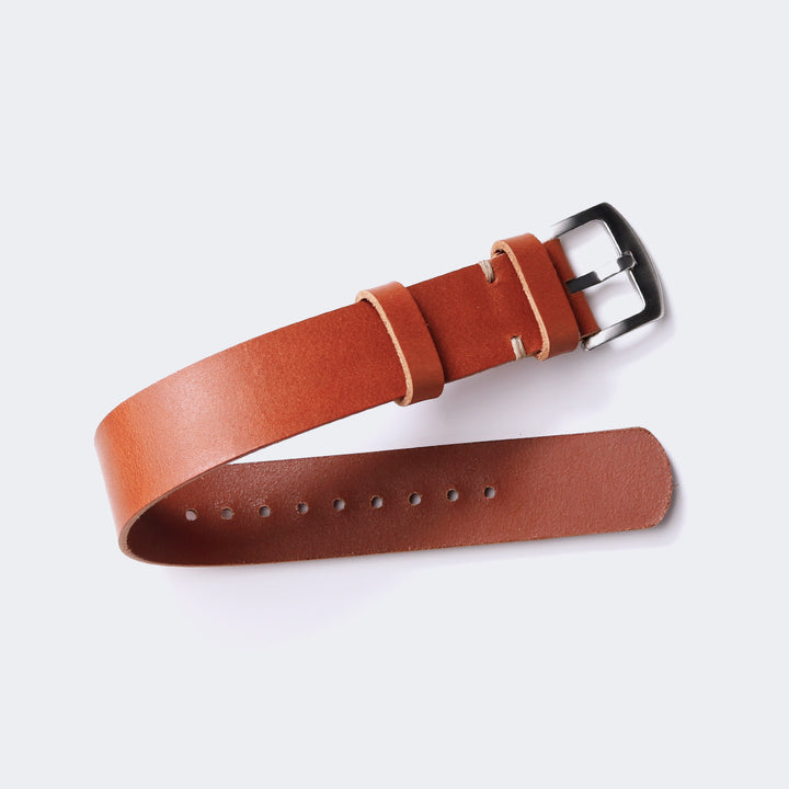 Military Style Leather Watch Strap - Cognac Default Title 