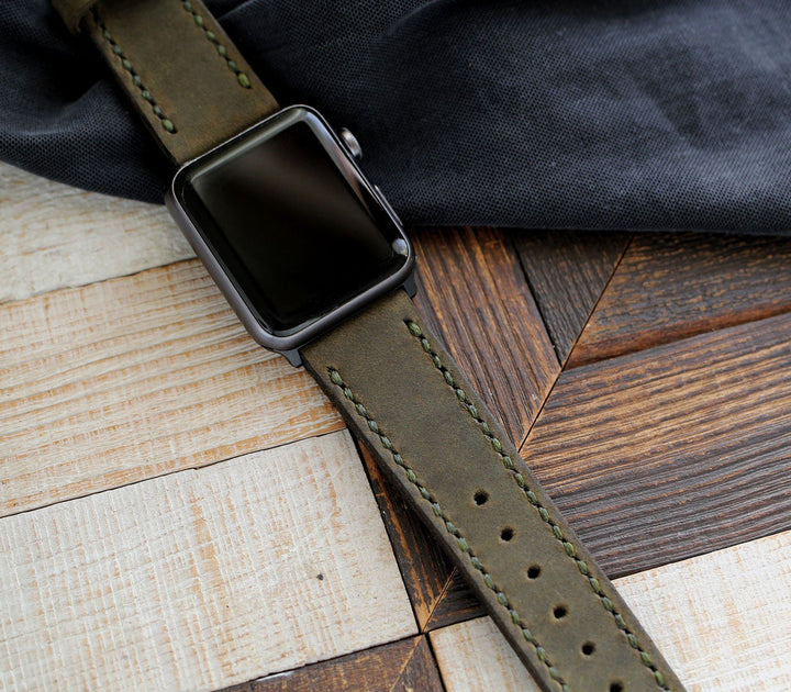Custom Made Apple Watch Strap - Olive Green