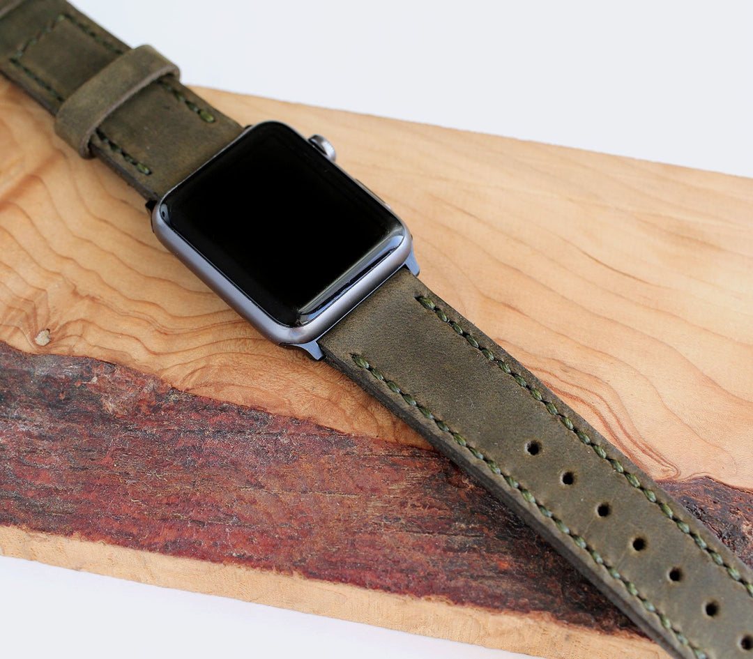 Custom Made Apple Watch Strap - Olive Green