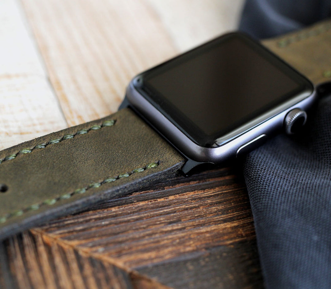Custom Made Apple Watch Strap - Olive Green